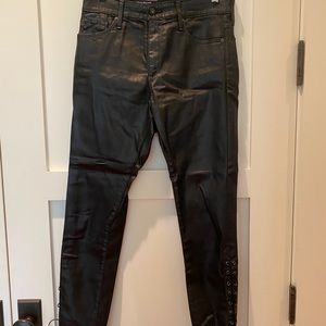 Never worn black leather laced AG jeans
